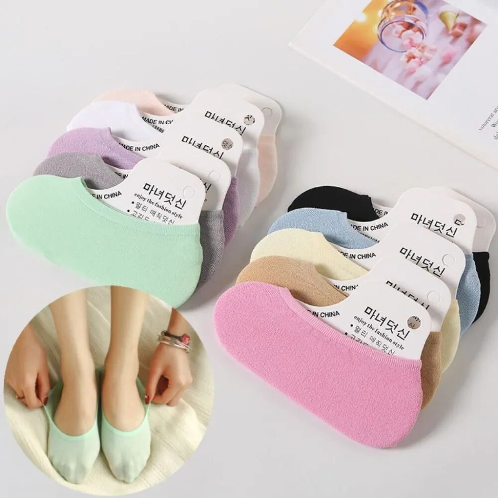 10 Pairs Women Breathable Non-slip Ankle Hosiery Cotton Low Cut Boat Socks