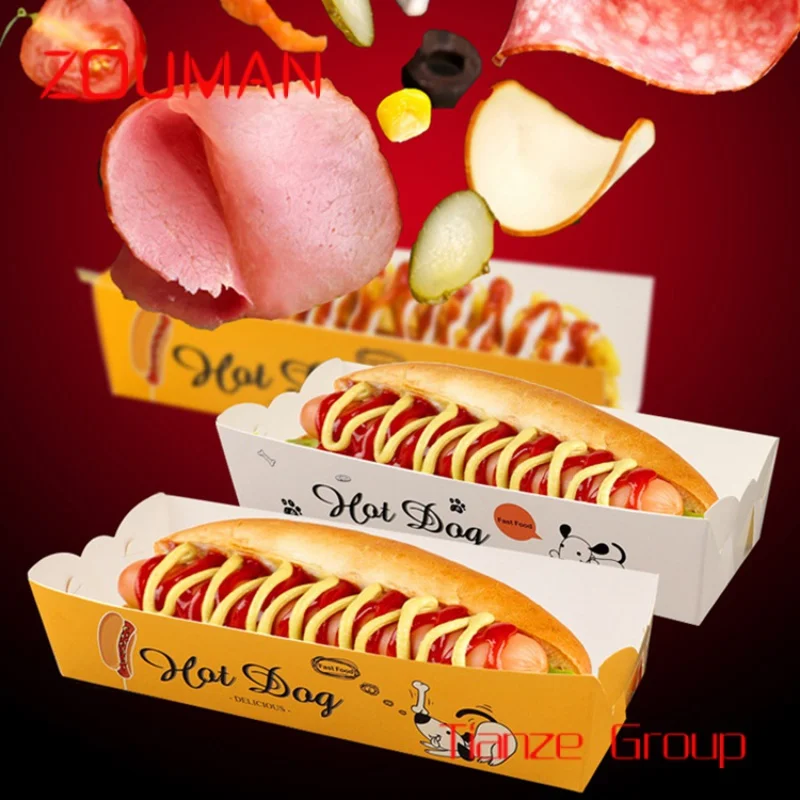 Custom , Take-away Cheese Hot Dog Sausage Paper Tray Disposable Food Box