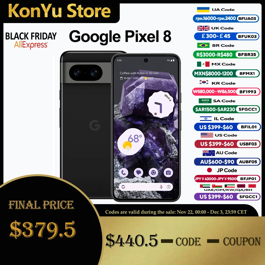 Brand New JP And US Google Pixel 8 Google Tensor G3 4575 mAh 128GB & 256GB OLED Android 14 27W wired IP68 water resistant 5G