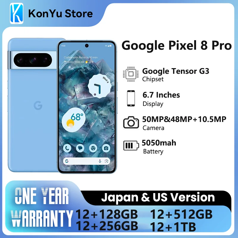 Google Pixel 8 Pro Google Tensor G3 6.7 inches 1TB 50MP & 48 MP OLED 120HZ Nano-SIM and eSIM IP68 /water resistant 5050 mAh 