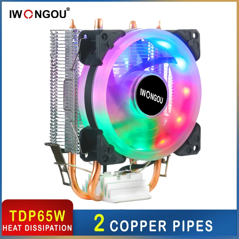 Cpu Cooler 2011 V3 2 Heatpipes Cooling CPU IWONGOU RGB 90mm Fan for Computer Radiator for Intel LGA 1366/1700/2011/AMD