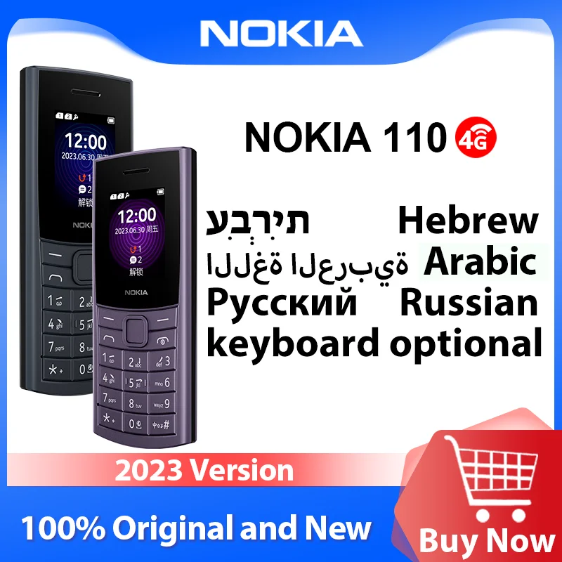 Original Nokia 110 4G 2023 Version Feature Phone 1.8" Dual SIM Bluetooth 5.0 FM Radio 1450mAh Battery Rugged Push-button Ph