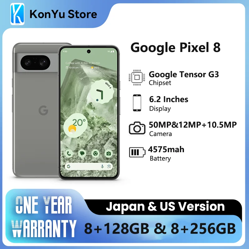 Google Pixel 8 Google Tensor G3 4575 mAh 128GB & 256GB Android 14 OLED 120HZ Android 14 Esim 27W wired IP68 water resistant 