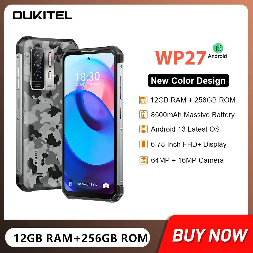 OUKITEL WP27 Rugged Smartphone Android Octa Core 12GB+256GB 6.78 Inch FHD Mobile Phone 8500mAh Battery 64MP Camera Cellphone NFC