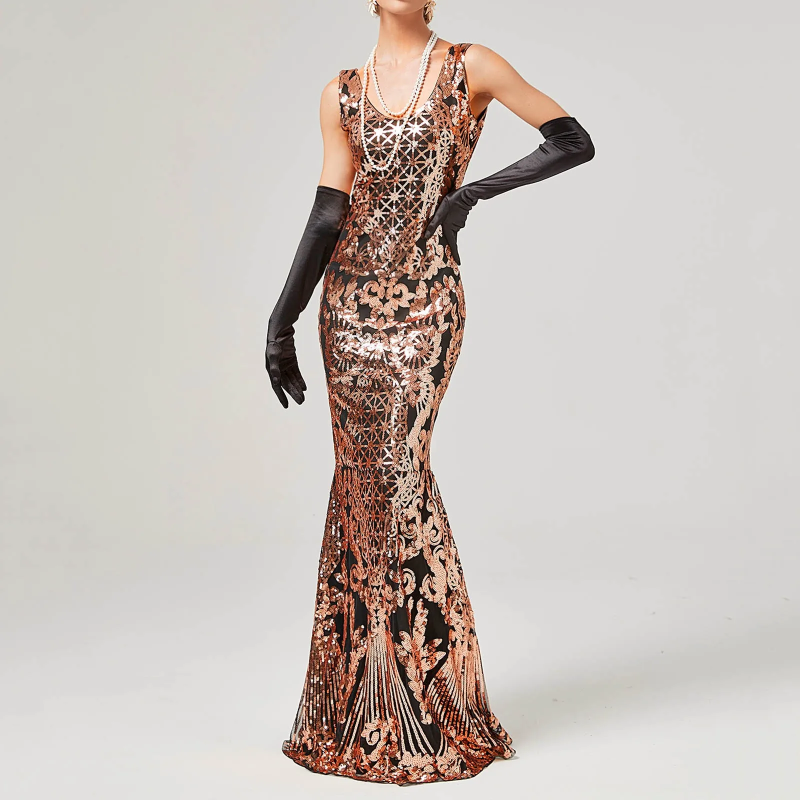 Women's Dress Vintage Sexy Sleeveless 1920s Glitter Sparkly Sequin Long Slim Mermaid Dresses Party Evening Dress платье жен