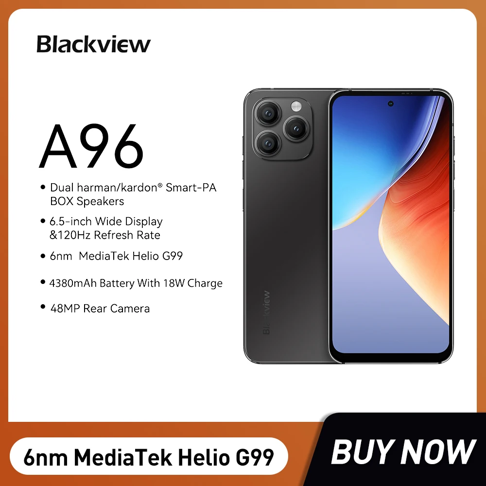 Blackview A96 Android 13 Smartphones Helio G99 Octa Core 12GB+256GB 4G Mobile Phone 6.5Inch 2.4K Display 4380mAh 48MP Camera NFC