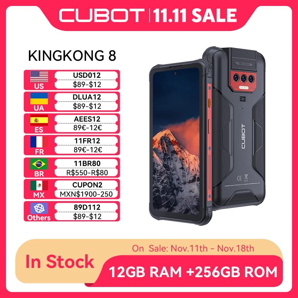 Cubot King Kong 8, Waterproof IP68/IP69K, 12GB RAM (6GB+6GB), 256GB ROM, NFC, 10600mAh Massive Battery, Octa-core, Add to Cart