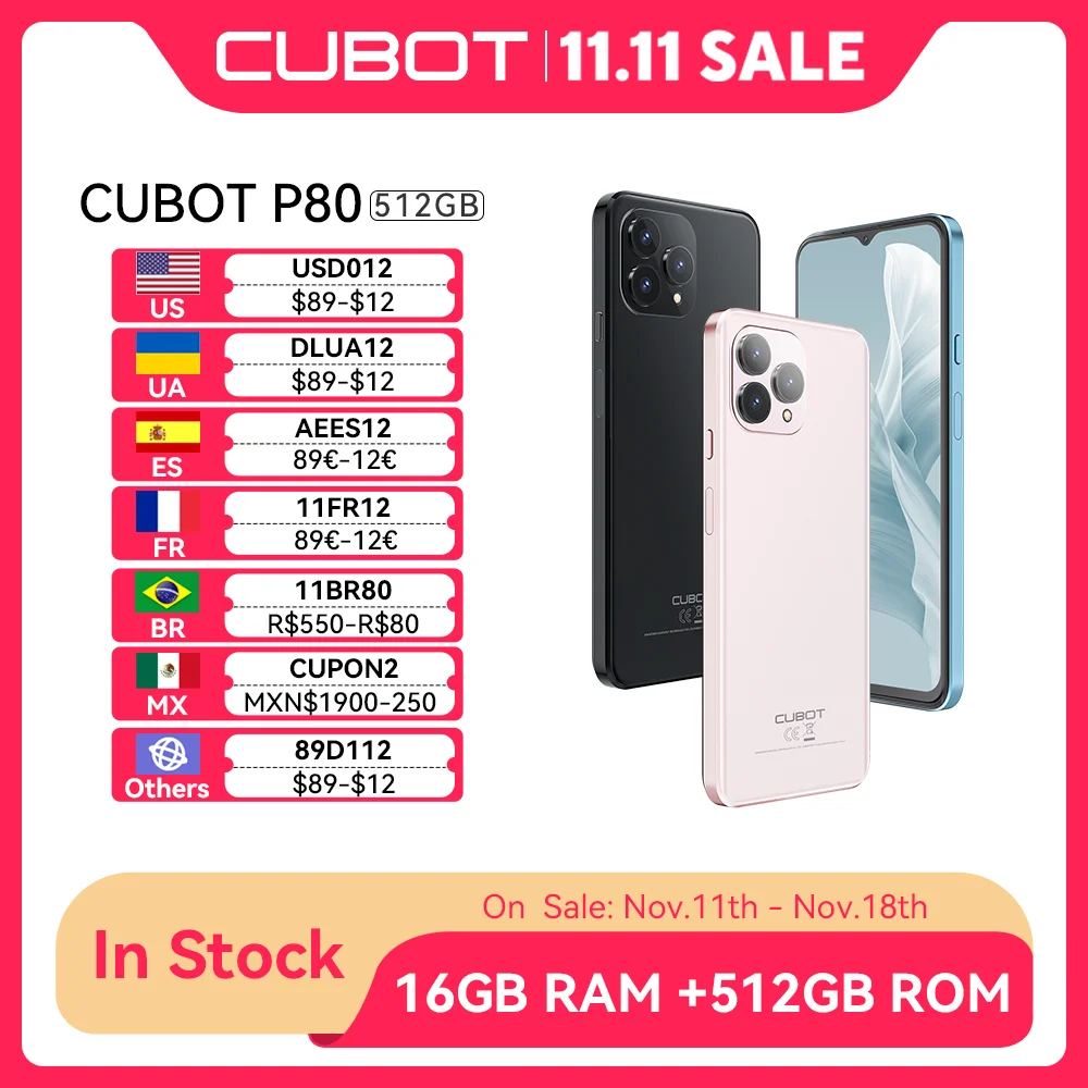 Cubot P80 [512GB], 16GB RAM, Global Version Smartphone Android 13, 6.583" FHD+ Screen, 48MP Camera, 5200mAh Battery, Add to