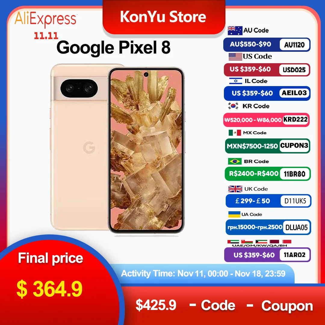 Brand New Google Pixel 8 Google Tensor G3 4575 mAh 128GB & 256GB OLED Android 14 27W IP68 water resistant 5G