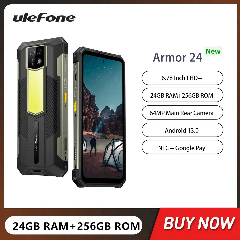 Ulefone Armor 24 22000mAh Waterproof Rugged Smartphones 6.78Inch 24GB+256GB Android 13 Mobile Phone 64MP Camera 4G Cellphone NFC