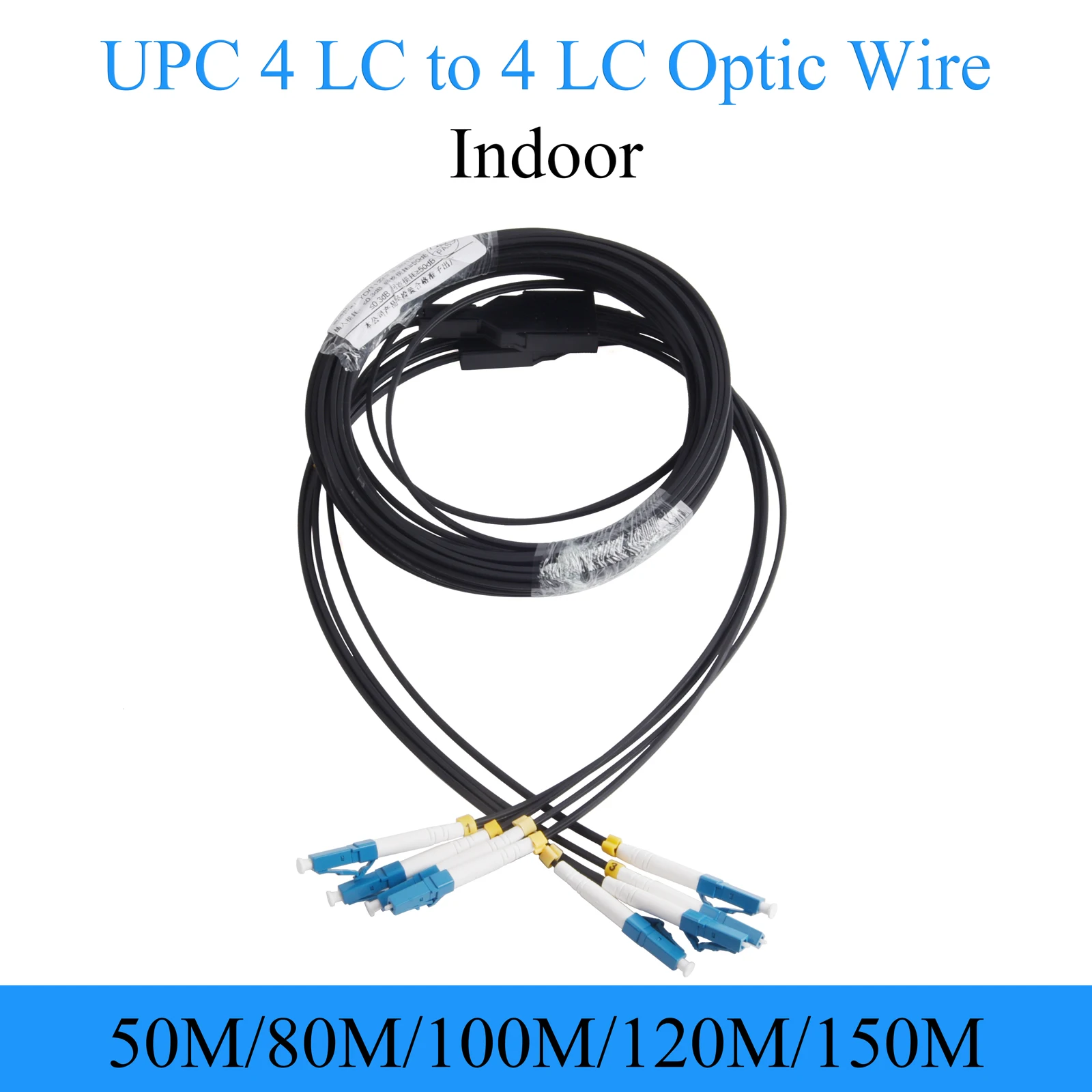 UPC 4 LC to 4 LC Fiber Optic Wire Single-mode 4-core Indoor Extension Optical Cable Convert Patch Cord 50M/80M/100M/120M/150M