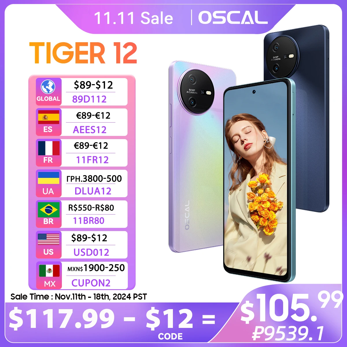 [World Premiere] OSCAL TIGER 12 Smartphone Android13 Helio G99 6.78'' 120Hz 2.4K Display Cell Phone 24GB 256GB 64MP Mo
