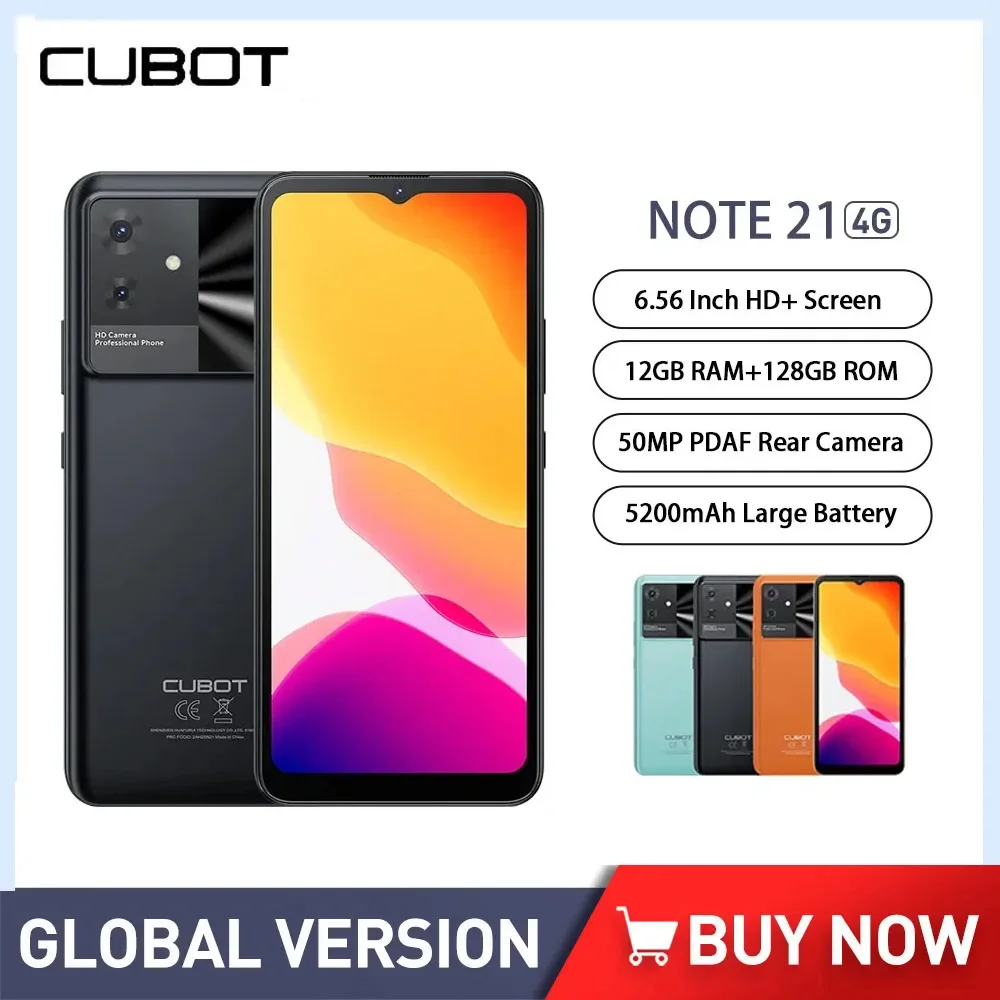Cubot Note 21 Cheap Smartphones 6.56Inch HD Screen Octa-core 6GB+128GB Android 13 Mobile Phone 50MP Camera 5200mAh 4G Cellphone