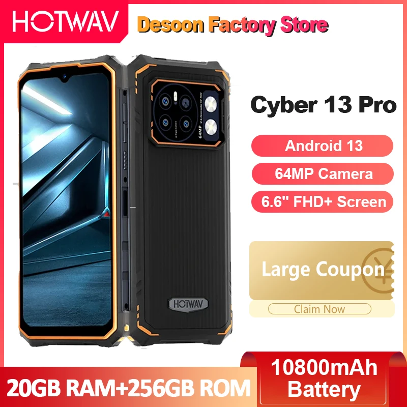 HOTWAV Cyber 13 Pro Smartphone 6.6'' FHD+ 20GB+256GB Android 13 64MP Camera 10800mAh battery 20W Charging Octa-Core Ph