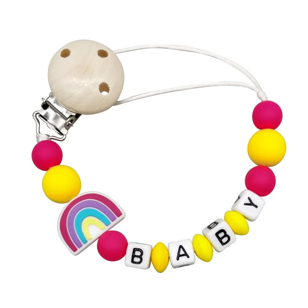 Custom Name Handmade Personalize Dummy Clips Pacifier Clips Holder Baby Silicone Rainbow Pacifier Holder Chain Baby Teether Gift