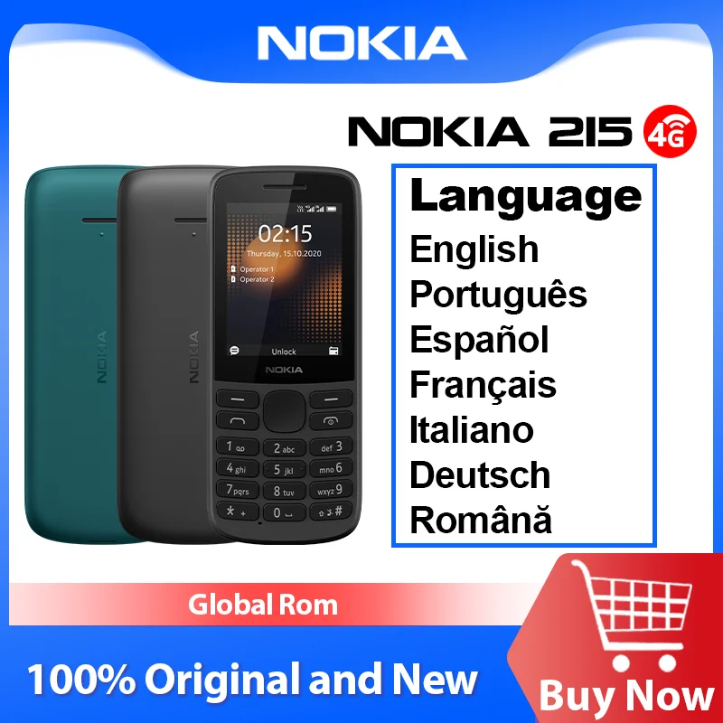 Global Rom Nokia 215 4G Dual SIM Feature Phone 2.4" 1150mAh Long Standby FM Radio Bluetooth 5.0 Multilingual Push-button Ph