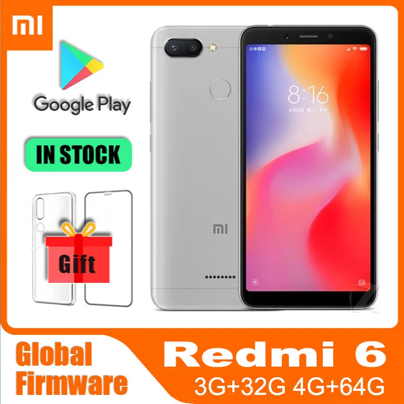 Global rom Smartphone Xiaomi Redmi 6 3GB 32GB 5.45" Full Screen with googleplay Mobile Phone AI Face ing