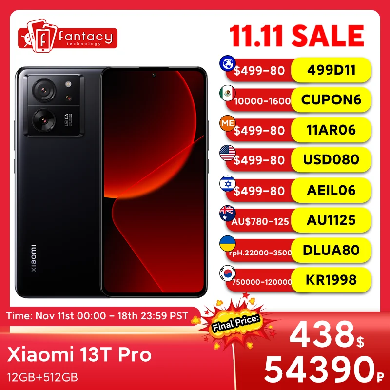 Global Version Xiaomi 13T Pro 6.67" 144Hz AMOLED Display 5G 50MP Leica Camera 5000mAh Battery 120W HyperCharge IP68 Waterpr