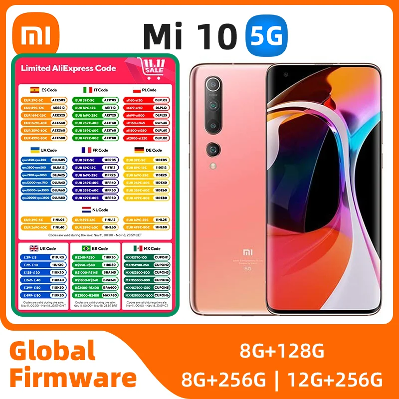 Xiaomi 10 Android 5G Unlocked 6.67 inch 12GB RAM 256GB ROM All Colours in Good Condition Original used phone
