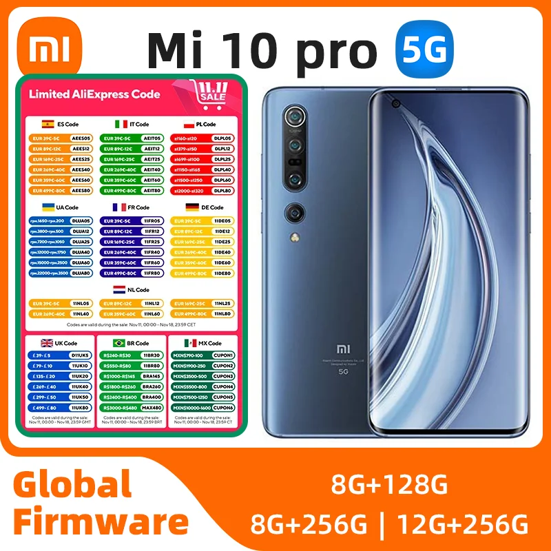 Xiaomi Mi 10pro Android 5G Unlocked 6.67 inch 12GB RAM 256GB ROM All Colours in Good Condition Original used phone