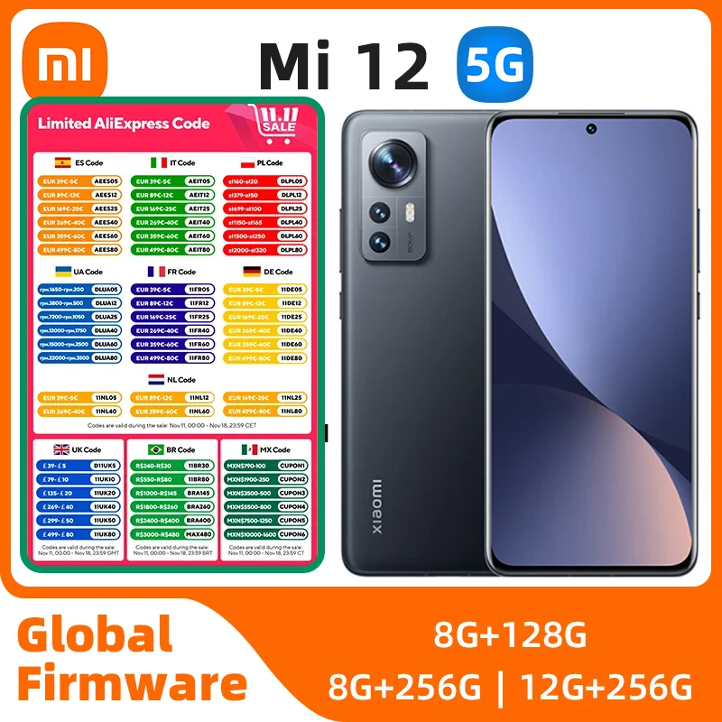 Xiaomi Mi 12 Android 5G Unlocked 6.28 inch 12GB RAM 256GB ROM All Colours in Good Condition Original used phone