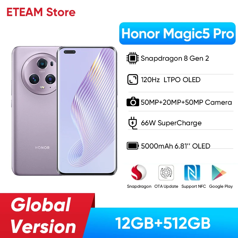 HONOR Magic5 Pro Snapdragon 8 Gen 2 Global Version 12GB 512GB 120Hz Triple 50MP Cameras magic 5 pro 66W Super Charge Magic5Pro