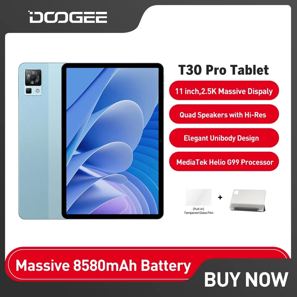DOOGEE T30 Pro Tablet 11 Inch Helio G99 2.5K TÜV Certified 8GB RAM+256GB ROM Pad 20MP Main Camera 8580mAh Android 13 Tablet PC
