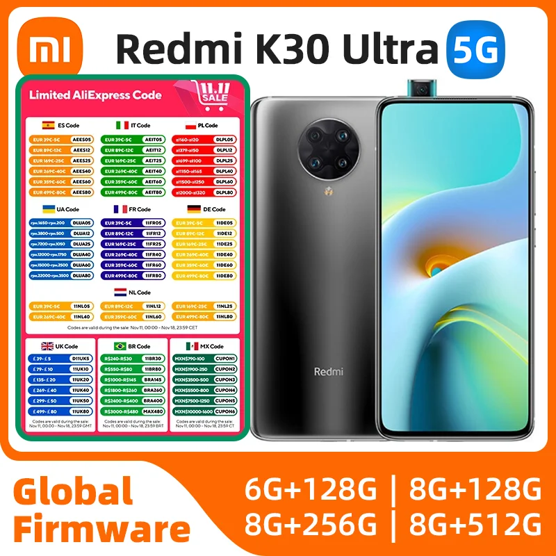 Used xiaomi Redmi K30 Ultra Android 5G Unlocked 6.67 inch 8GB RAM 256GB ROM All Colours in Good Condition Original used phone