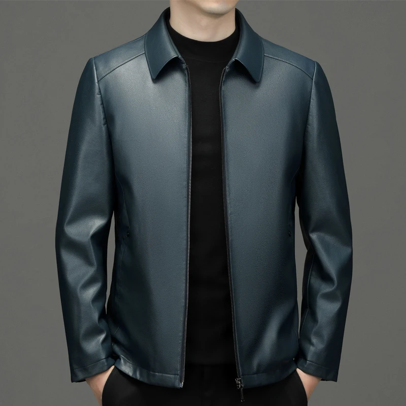 ZDT-8012 Winter Fashion Popular Men's Genuine Leather Coat Down Coat White Duck Down Coat Thickened Warm Casual Polo Neck J