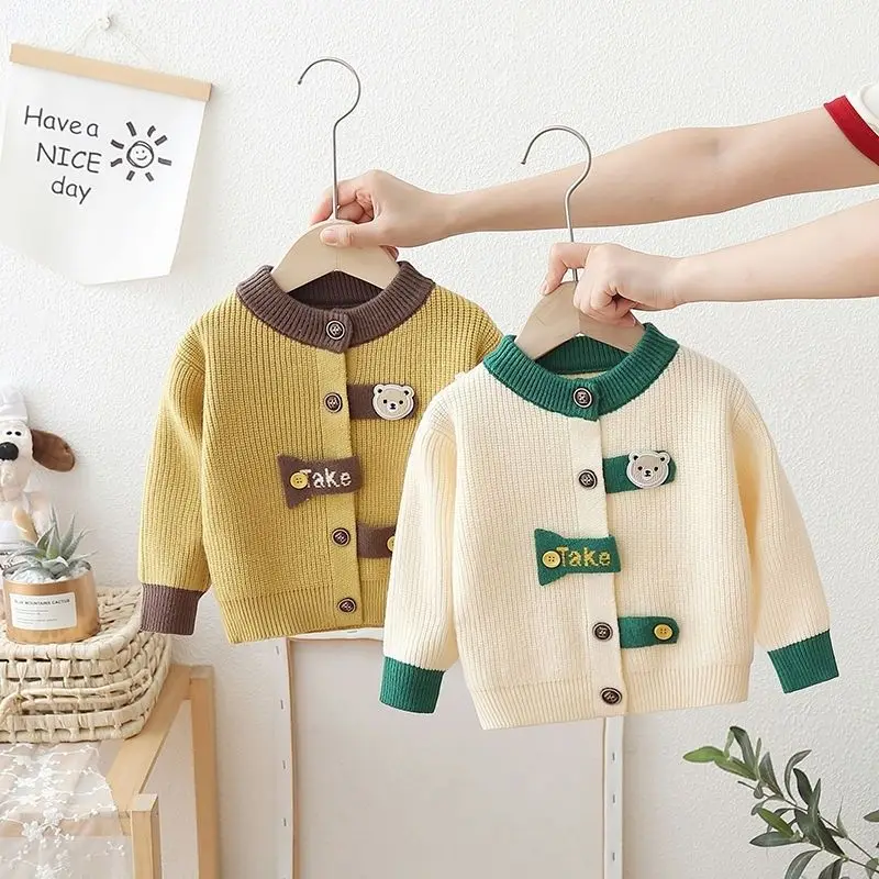 Autumn Winter Y2K Long Sleeve Boy's Cardigan Fashion Cute Patchwork Kids Children's Clothing Kawaii Sweaters Knitting 