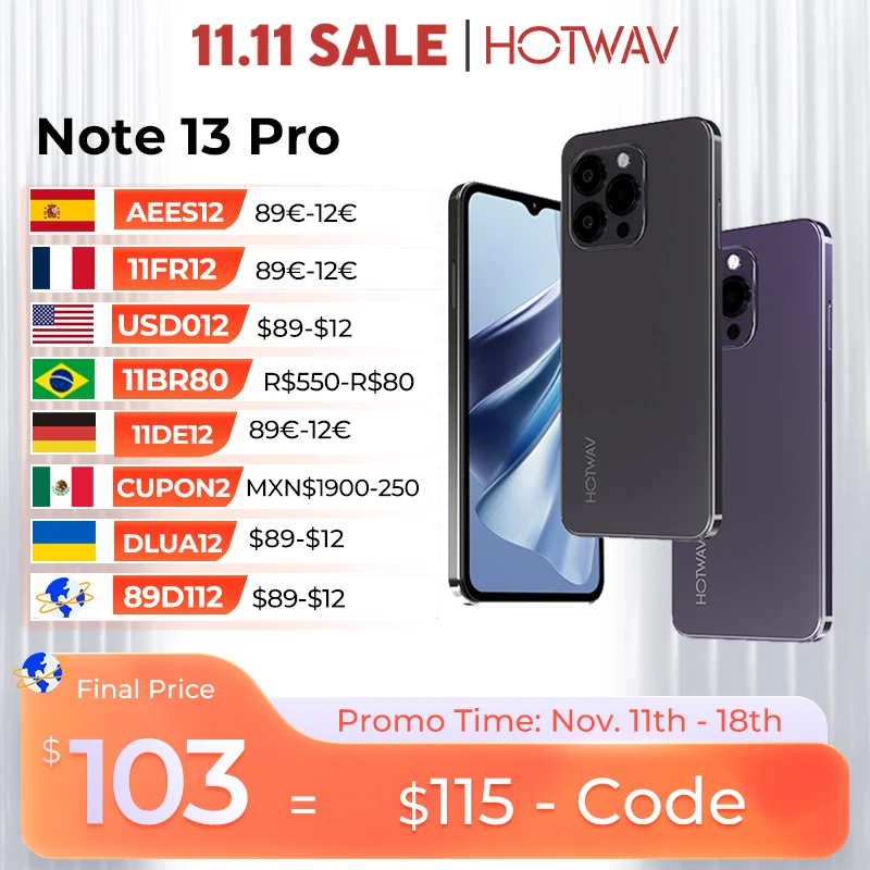 HOTWAV Note 13 Pro 4G Android 13 6.6 ''HD + 90Hz Refresh Rate, 16GB(8 + 8)+ 256GB, 50MP Camera, 5160mAh Big Battery, N