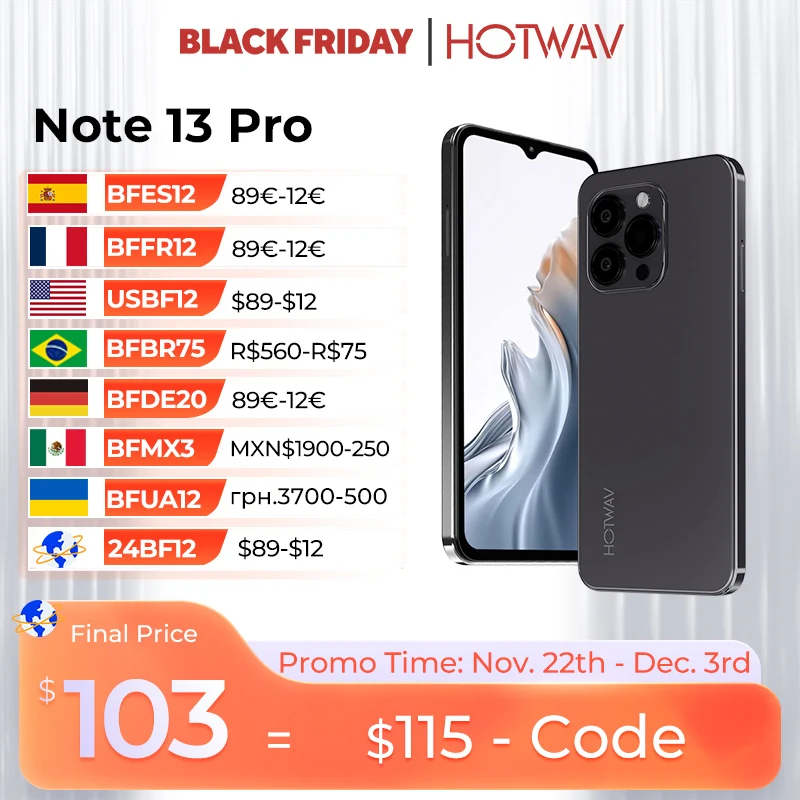 HOTWAV Note 13 Pro Android Phones 4G 6.6'' HD+ 90Hz 50MP Camera 5160mAh Battery Mobile Phones 16GB(8+8)+256GB Smartpho