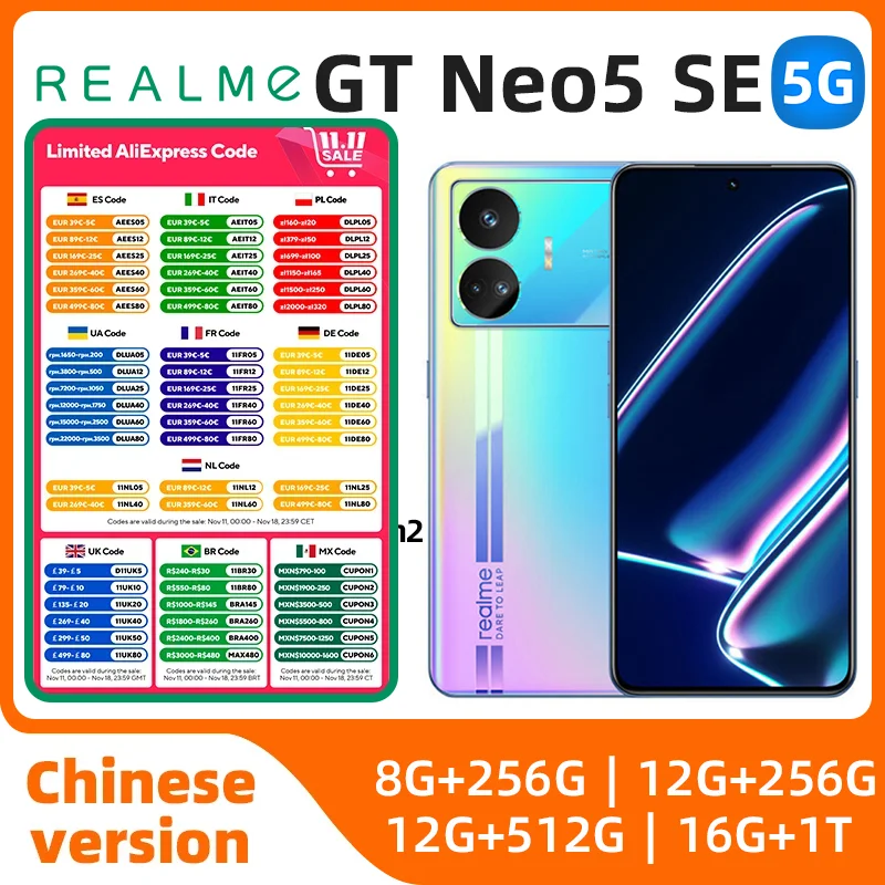 Realme GT Neo5 SE Android 5G Unlocked 6.74 inch 1T All Colours in Good Condition Original used phone