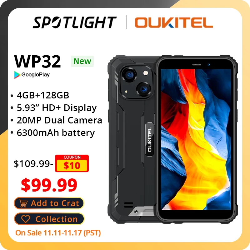 [World Premiere] OUKITE WP32 Rugged 4GB+128GB 5.93" HD+ 6300mAh Android 13 20MP Dual Camera
