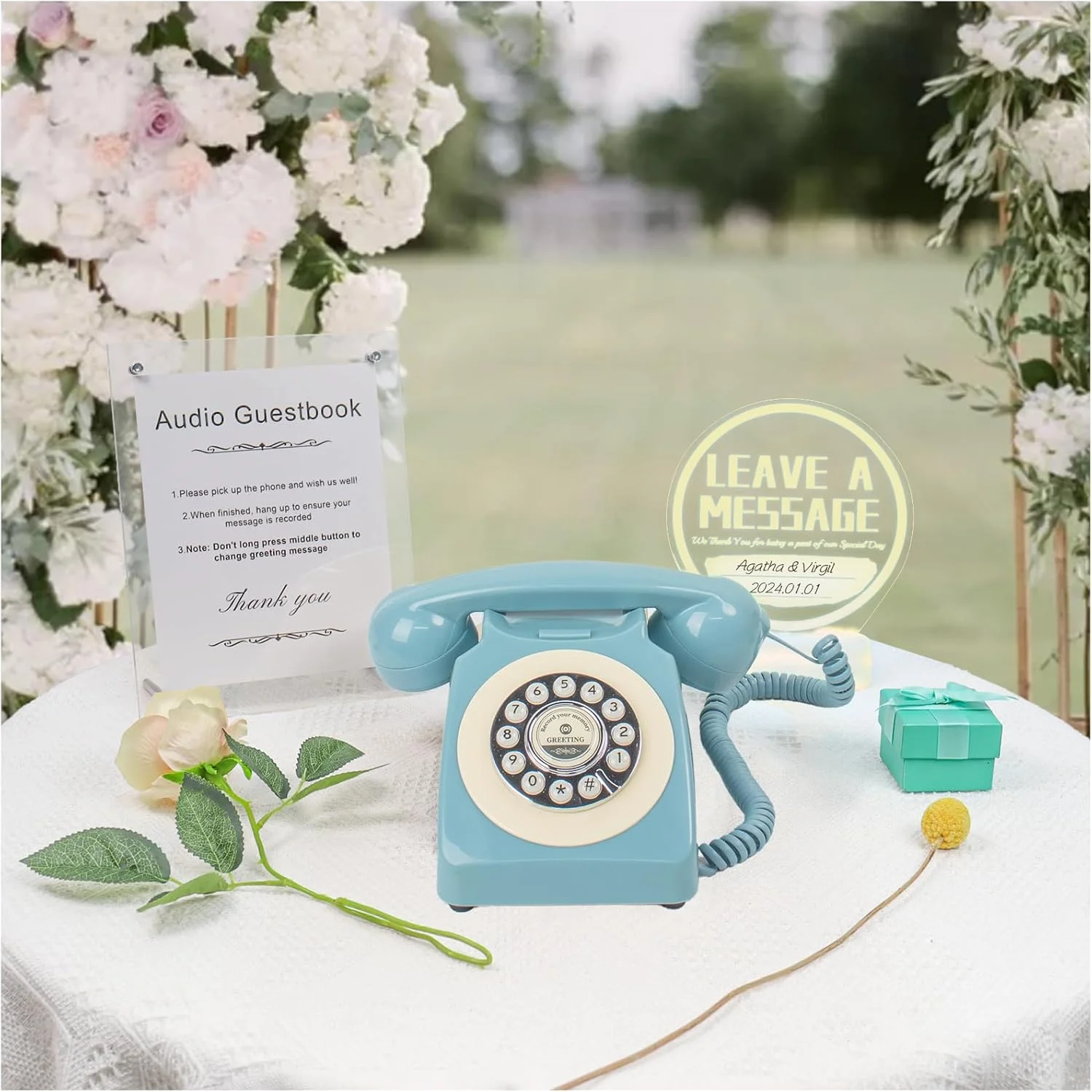 CHEETA Factory sale Wedding Audio Guest Book Phone Retro Telephone Rotary Type Turning Table Record Telephone With LED Sign