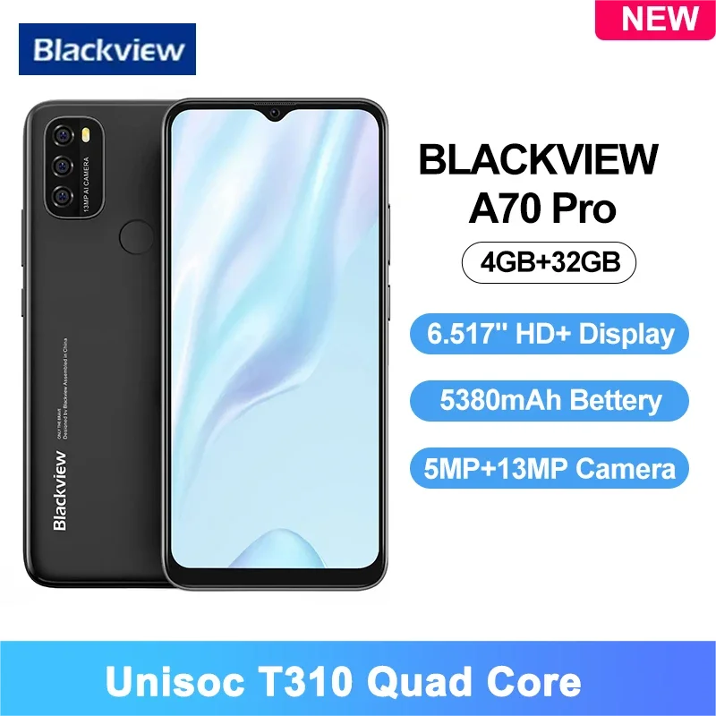 BLACKVIEW A70 Pro Smartphone 4GB RAM+32GB ROM 6.52 Inch Display Quad Core 4G Android 11 13MP + 5MP Camera 5380mAh