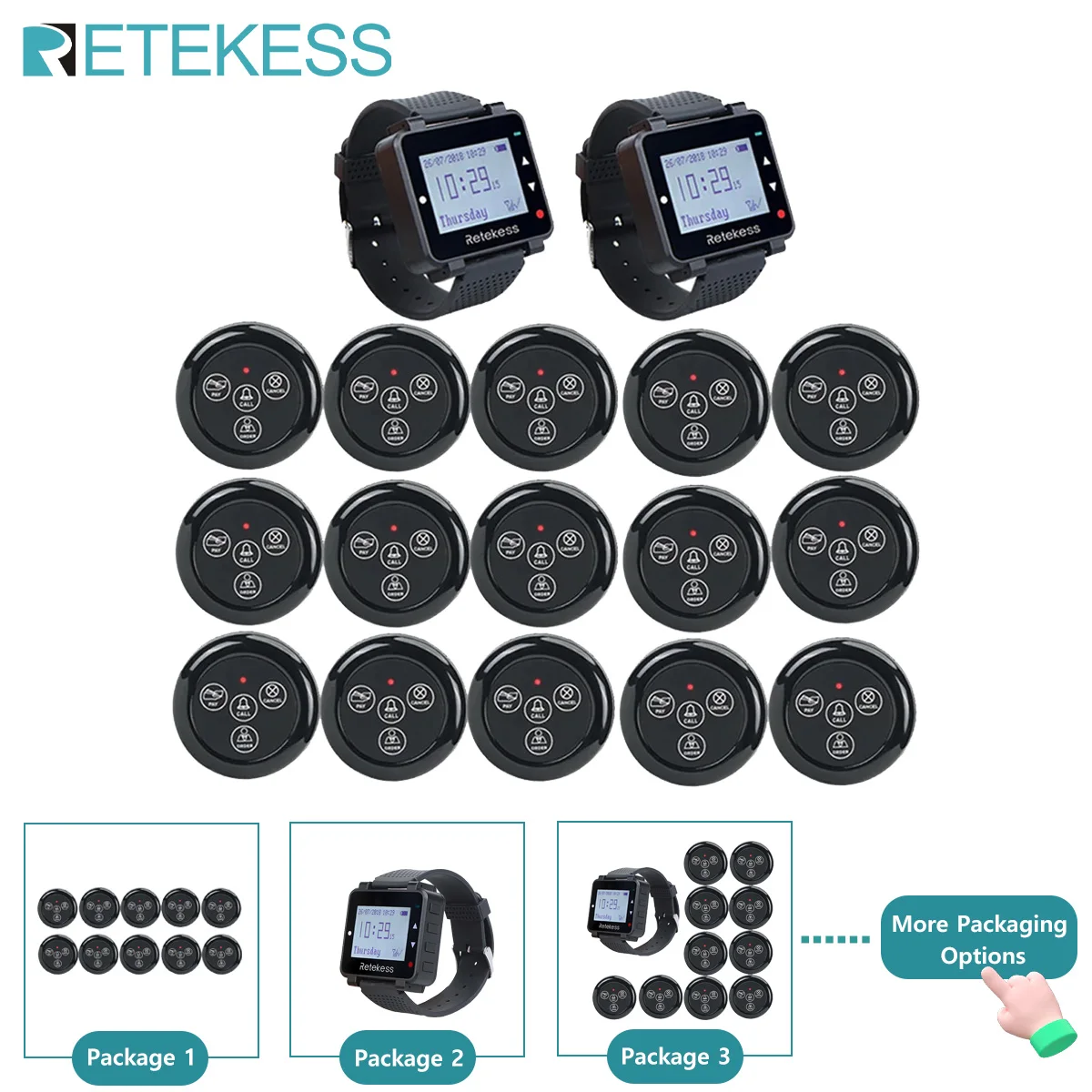 Retekess T128 Hookah Wireless Waiter Calling System Restaurant Pager Watch Receiver TD032 Call Buttons For Cafe Bar Club Clinic