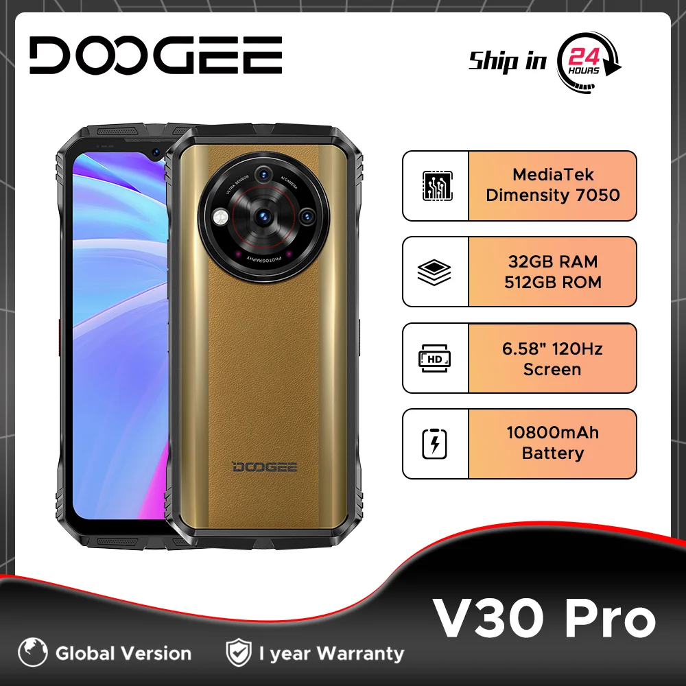 DOOGEE V30 Pro 5G Rugged Phone 6.58" Display 200MP Camera 32G RAM 512G ROM Smartphone Dimensity 7050 10800mAh WiFi6 Mobilep