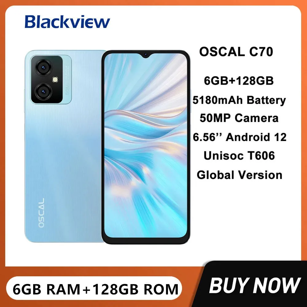 Blackview Oscal C70 Ultra-thin Smartphone Octa Core 6GB+128GB 6.6Inch HD Screen 50MP Camera 5180mAh Fast Charge Android 12 Phone