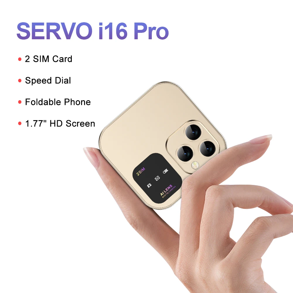 SERVO i16 Pro Mini Fold Mobile Phone Dual SIM Card FM Radio Vibration Magic Voice Blacklist Speed Dial 1.77''Screen Sq