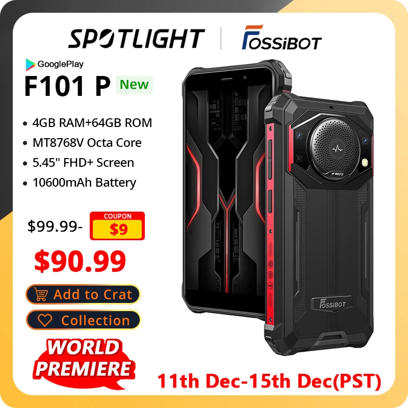 FOSSiBOT F101 P Octa Core Rugged 10600mAh 4GB 64GB Cellphone 24MP Camera 5.45" HD Screen IP68 Waterproof Mobile Phone Globa