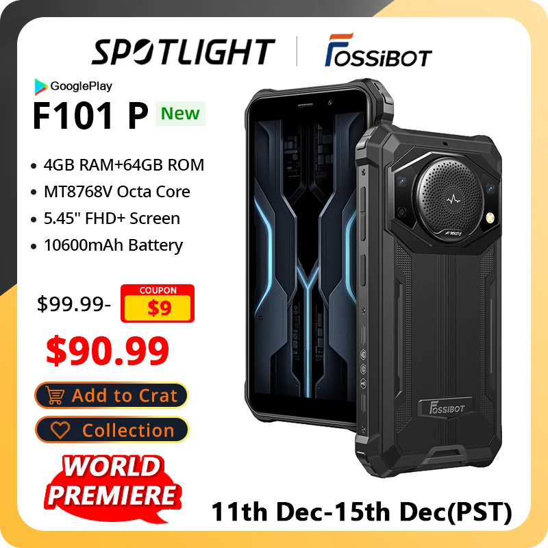 FOSSiBOT F101 P Rugged Smartphone 10600mAh Octa Core 4GB 64GB Cellphone 24MP Camera 5.45" HD Screen IP68 Waterproof Mobile 