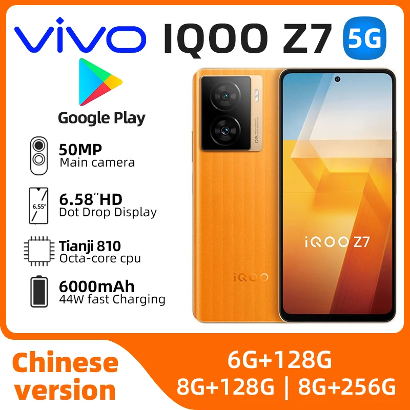 Vivo iQOO Z7 Mobile Phone Snapdragon 782G Dual SIM 6.64"FHD+ Play Store OTA 120W Fast charging 5000mAh used phone