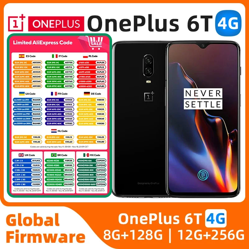 Oneplus 6T Mobile Phone 4G LTE 6.41" 8GB RAM 128GB Dual SIM Card Full Screen Snapdragon 845 Original used phone