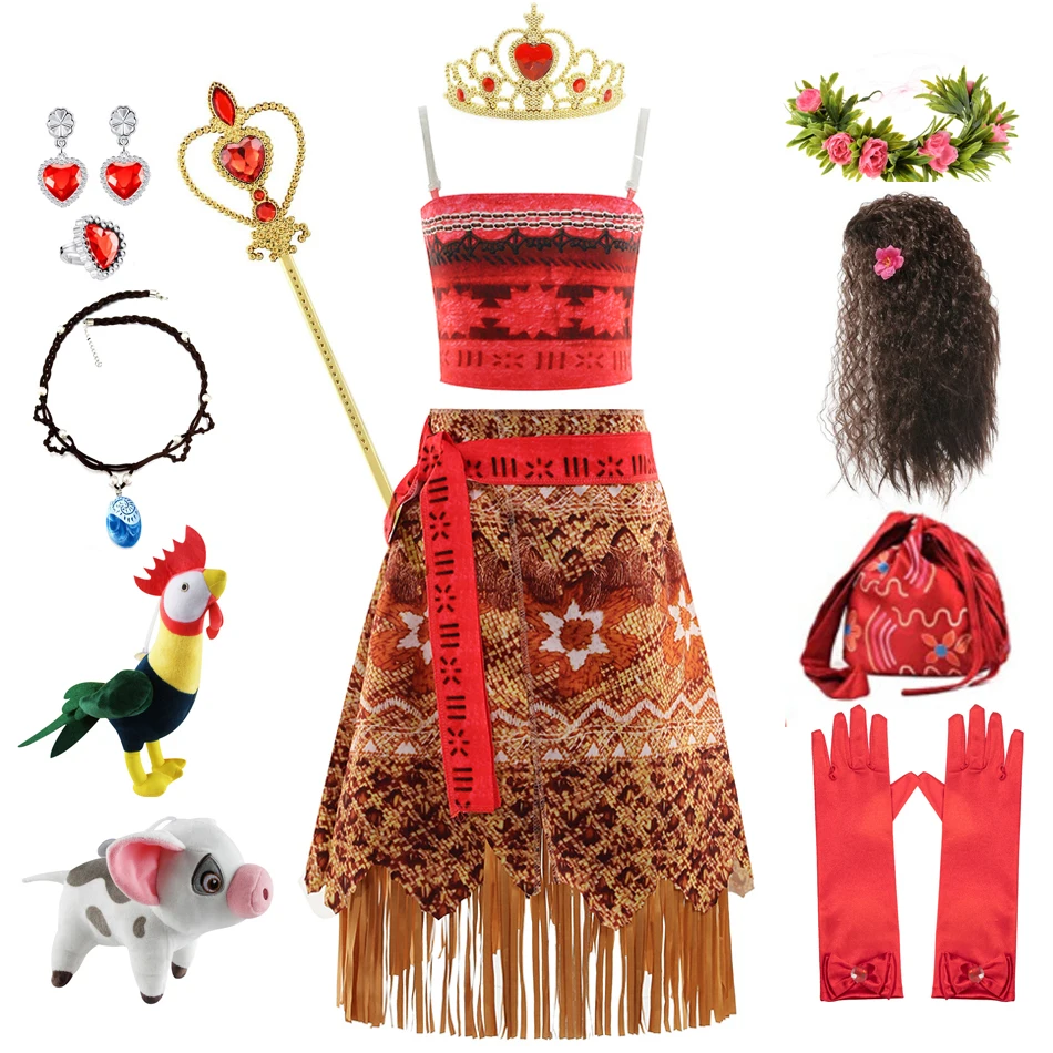 Girls Moana Dress Up Party Cosplay Costume Little Girl Princess Fancy Halloween Clothes Children Vaiana Outfit