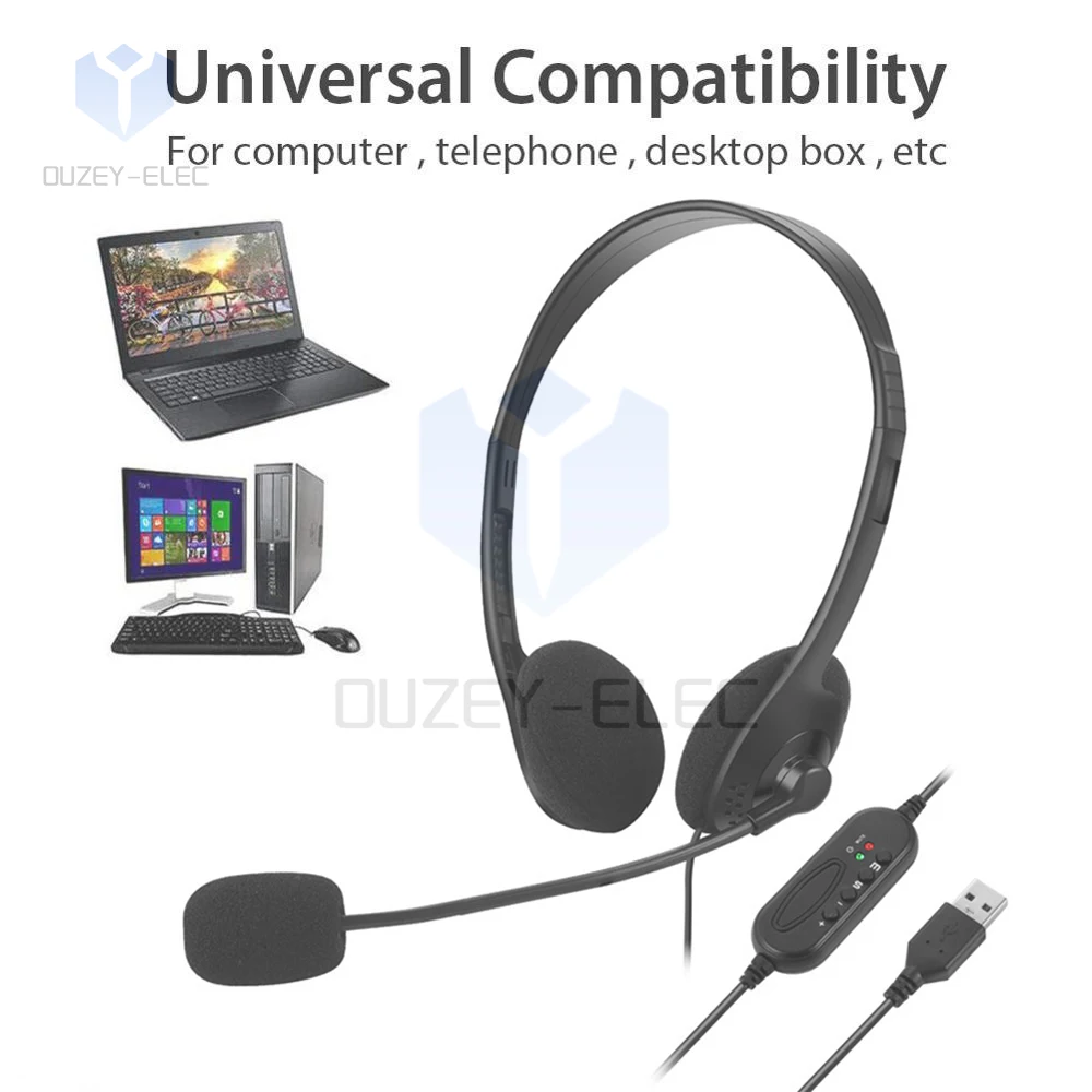 USB Wired Headset Volume Control Earphone Clear Voice Noise Reduction Headphones With Microphone for Call Center Offices Pc Game