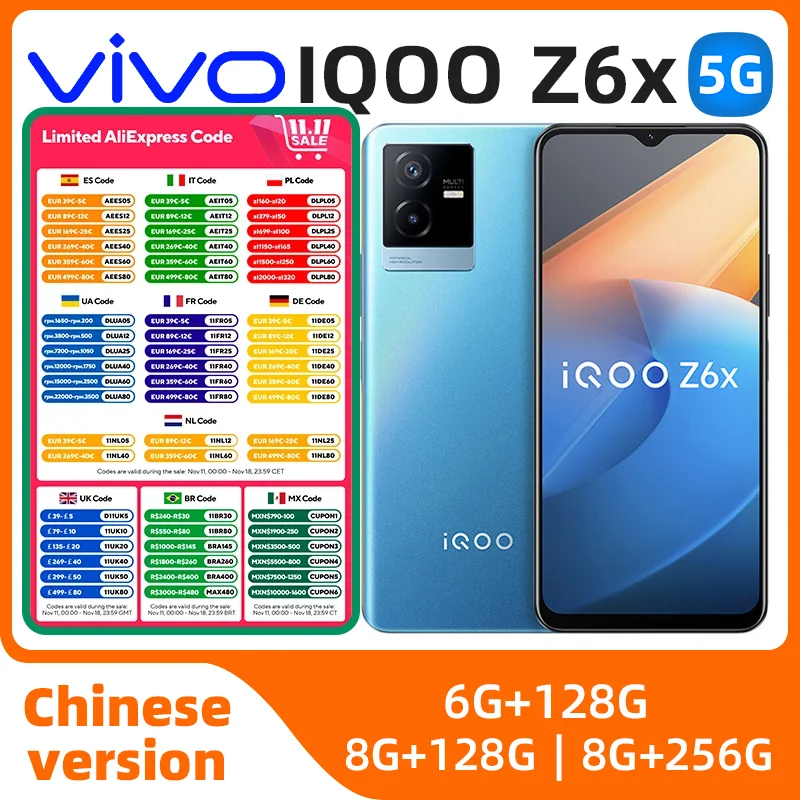 iQOO Z6x 5G Smartphone Dimensity810 50MP 6000mAH 44W SuperCharge 6.58'' 120HZ Android11 Mobile Phone used phone