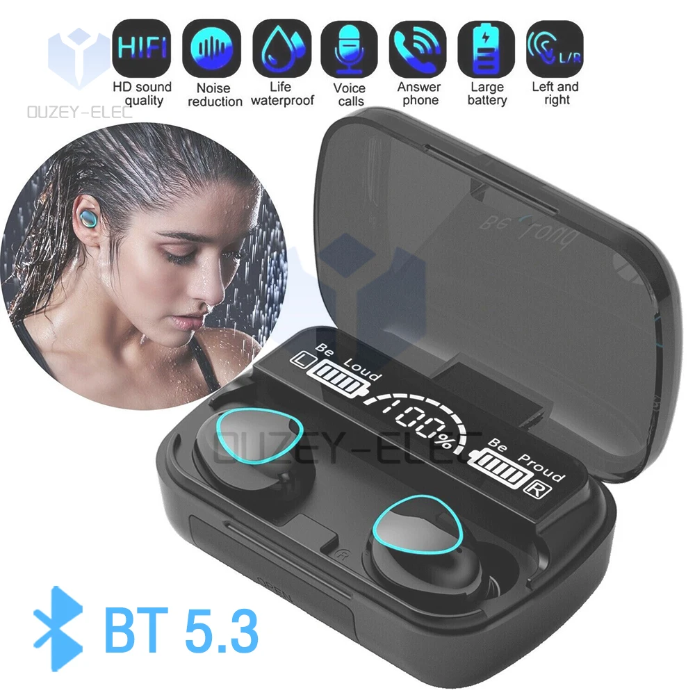 Wireless Bluetooth 5.3 Earphones HD Stereo Noise Cancelling Earbuds in Ear Headphones with Mic IPX7 Waterproof Sports Headset