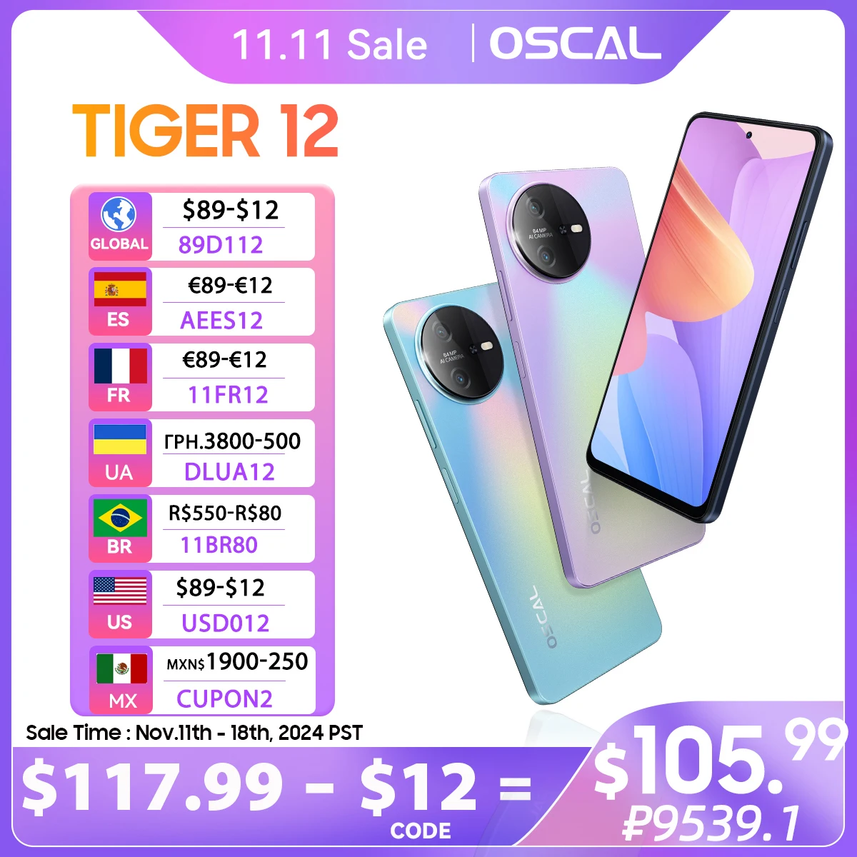 [World Premiere] OSCAL TIGER 12 Smartphone Android13 Helio G99 6.78'' 120Hz 2.4K Display 24GB 256GB 64MP 5000mAh Cell 