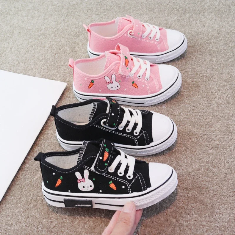 School Girls Shoes Cute Cartoon Kid Canvas Shoes Fashion Soft Sole Non Slip Casual Shoes Breathable Children Sneakers Flat Shoes